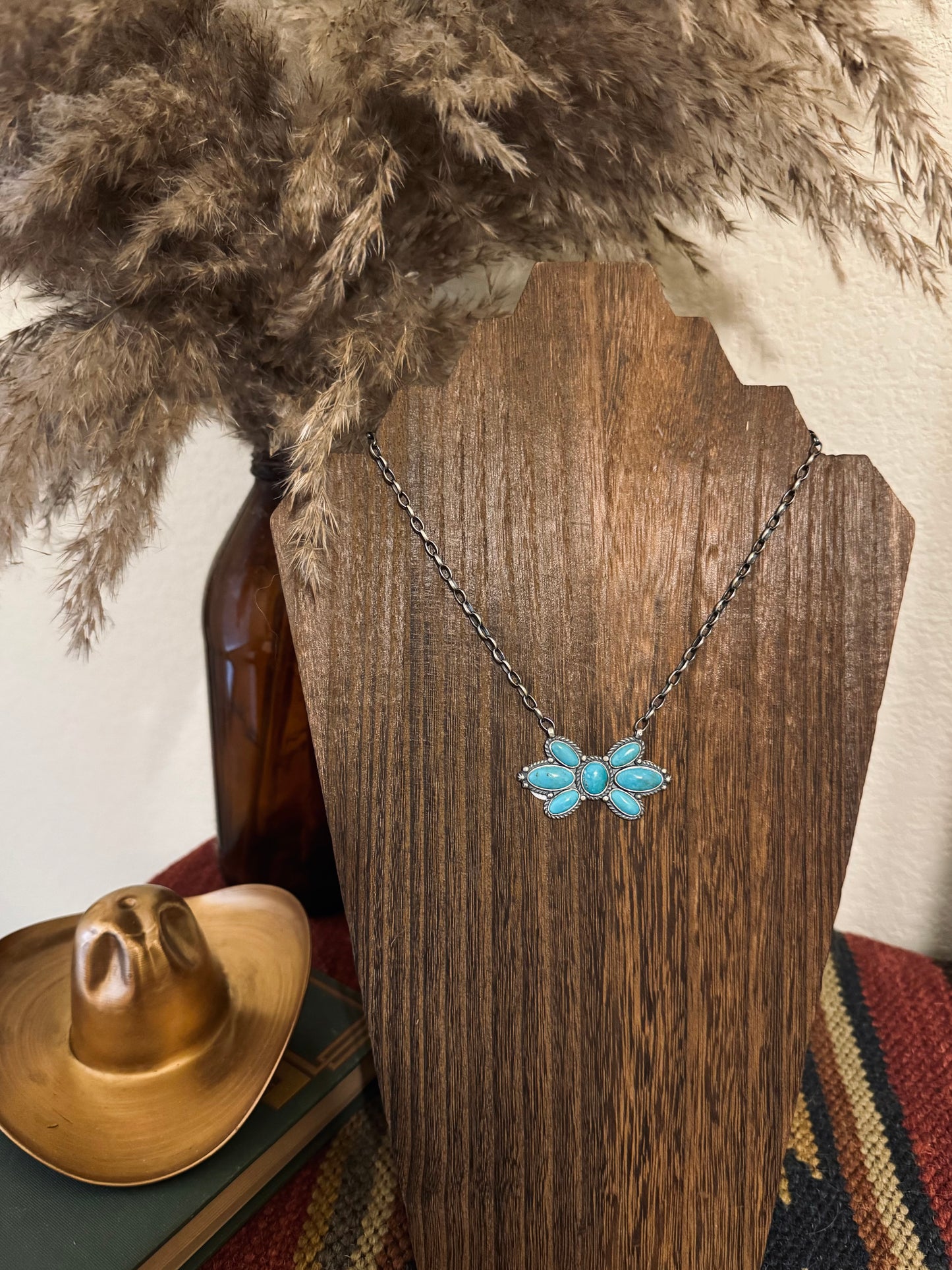 Turquoise Cluster Bar Necklace