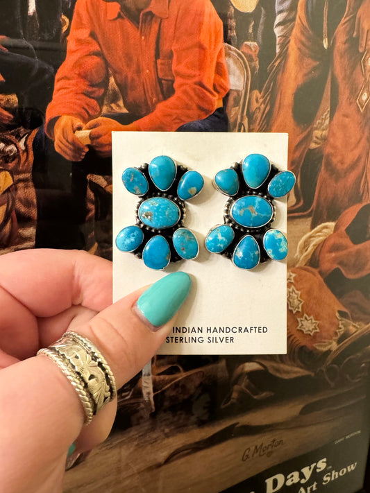 Large Turquoise Cluster Studs